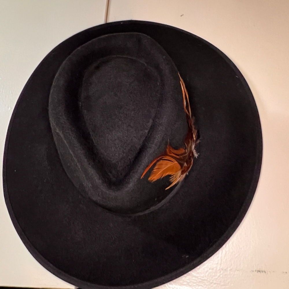 NWT - Brixton Proper Hat - Black with feather - Size Medium (Adjustable)